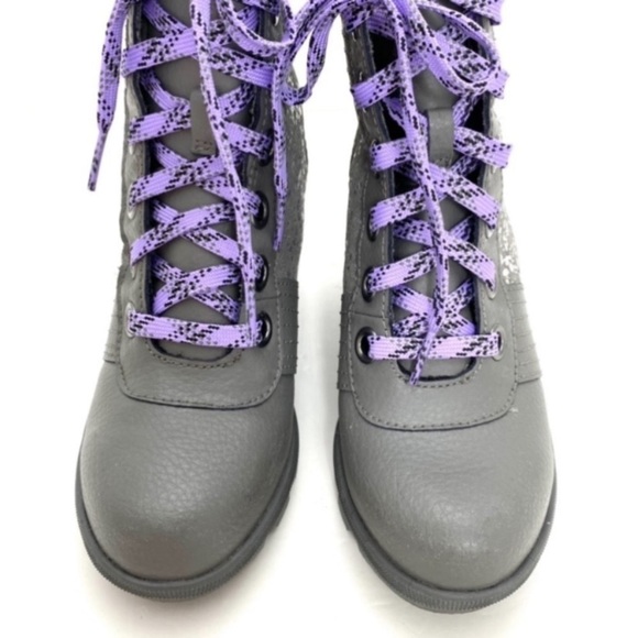 SOREL Lexie Leather Wedge Lace up Boots Metallic Silver Gray Style 182247105 - Picture 3 of 11